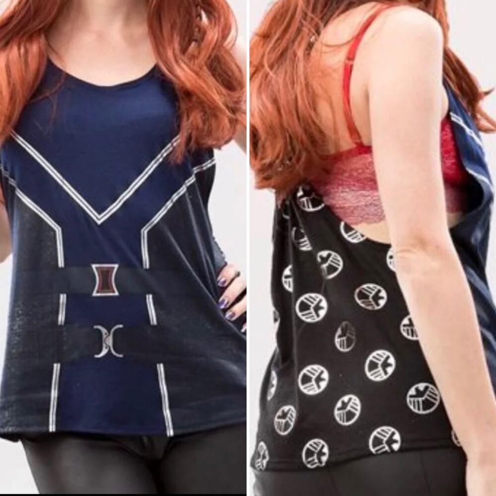 Marvel Avengers Black Widow Tieback Tank Top in Navy Size Large